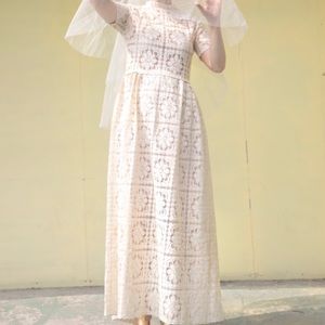 Vintage crochet lace maxi dress cream color
